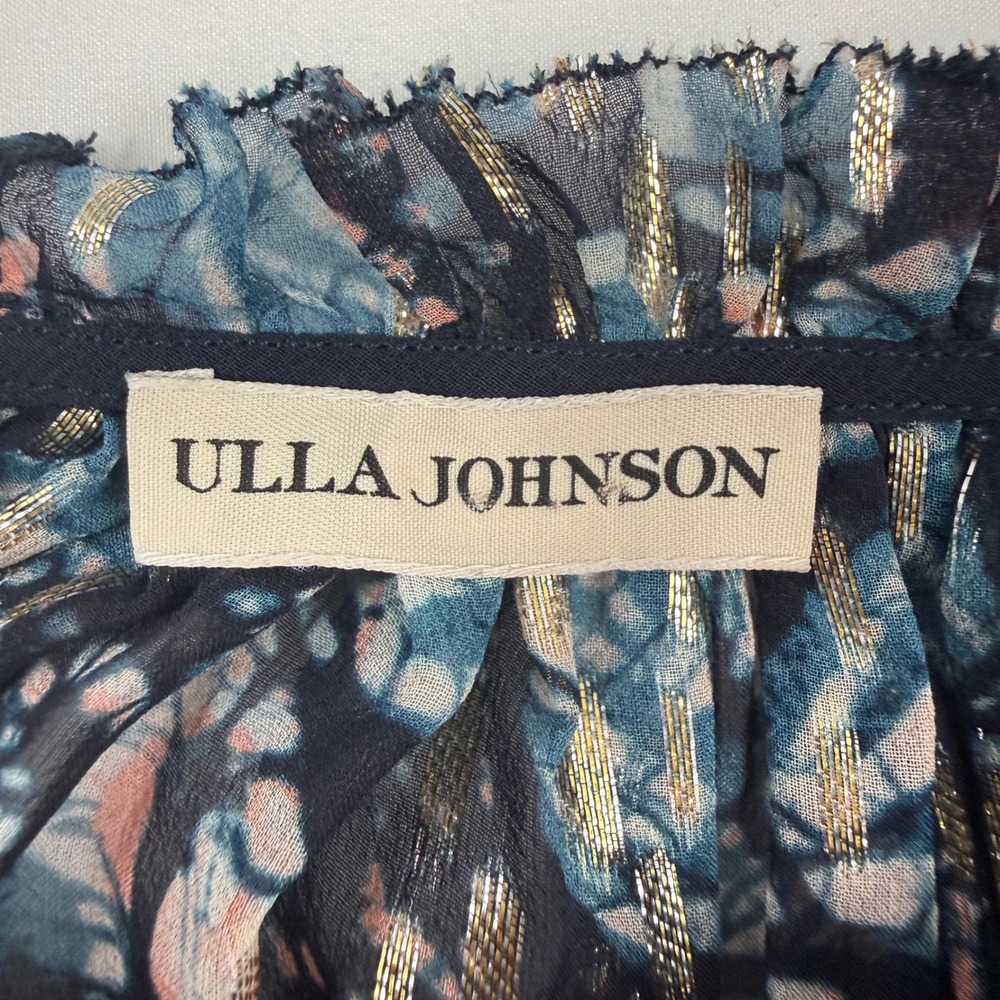 Ulla Johnson Silk Lurex Metallic Ruffle Puff Sleeve Blouse Blue Pink Gold 4 - Picture 3 of 9
